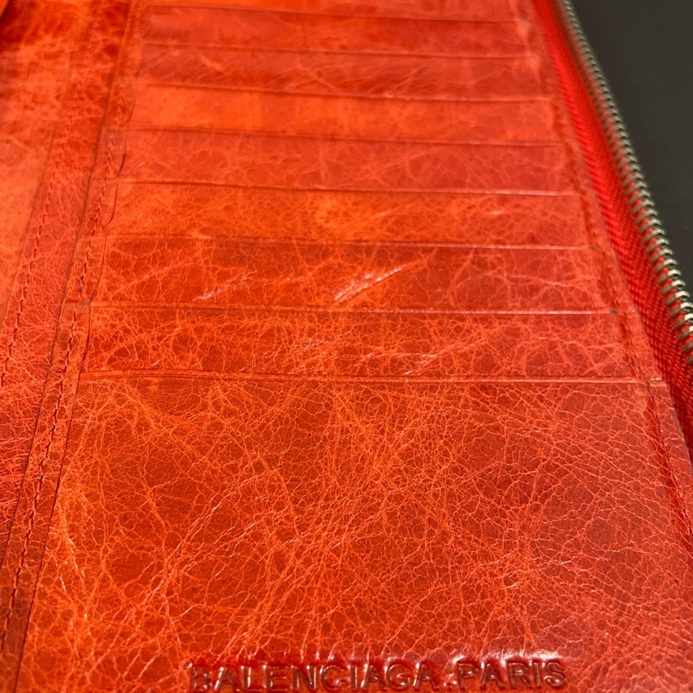 Balenciaga Red Leather Continental Zip Around Wallet - EUC - Picture 7 of 10